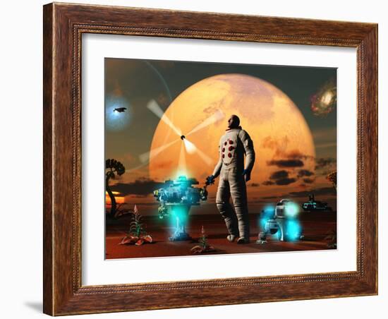 An Astronaut Discovers a World with an Earth Type Environment-Stocktrek Images-Framed Photographic Print