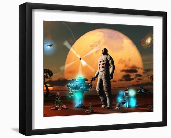 An Astronaut Discovers a World with an Earth Type Environment-Stocktrek Images-Framed Photographic Print