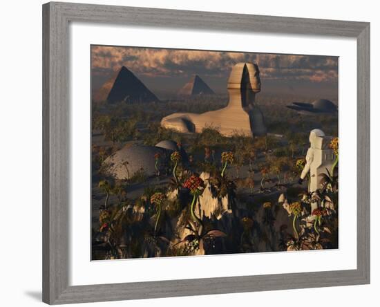 An Astronaut Explorer Comes across Familiar Structures on an Alien Landscape-Stocktrek Images-Framed Photographic Print