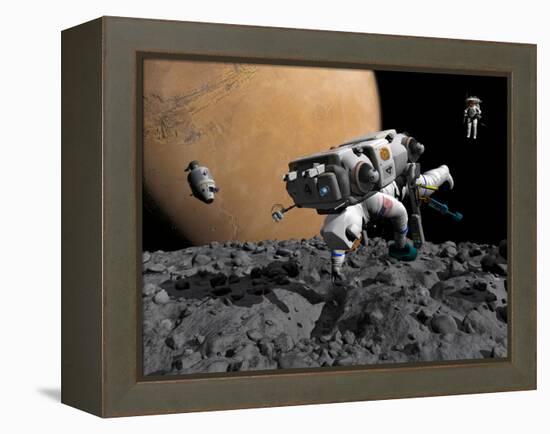 An Astronaut Makes First Human Contact with Mars' Moon Phobos-Stocktrek Images-Framed Premier Image Canvas