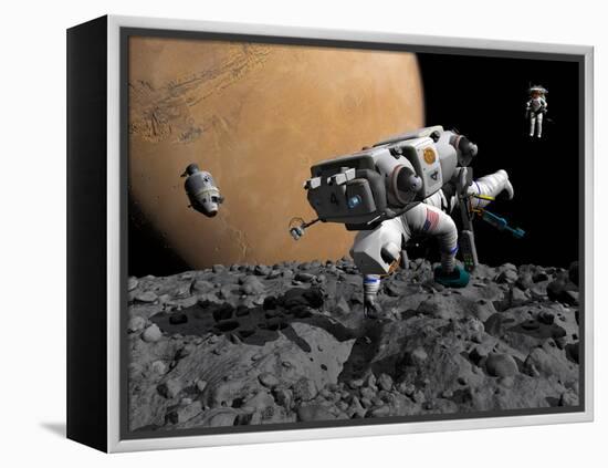 An Astronaut Makes First Human Contact with Mars' Moon Phobos-Stocktrek Images-Framed Premier Image Canvas