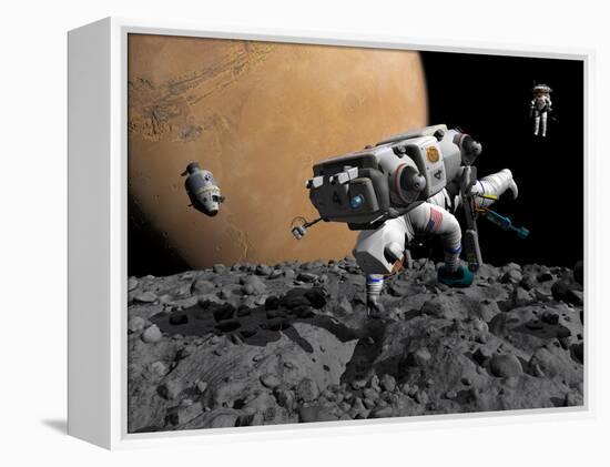 An Astronaut Makes First Human Contact with Mars' Moon Phobos-Stocktrek Images-Framed Premier Image Canvas