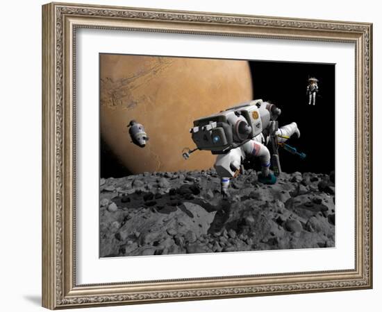 An Astronaut Makes First Human Contact with Mars' Moon Phobos-Stocktrek Images-Framed Photographic Print