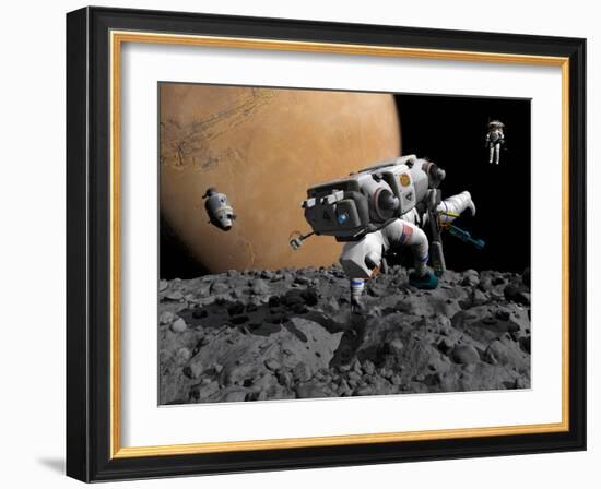 An Astronaut Makes First Human Contact with Mars' Moon Phobos-Stocktrek Images-Framed Photographic Print