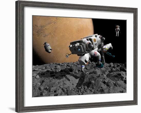 An Astronaut Makes First Human Contact with Mars' Moon Phobos-Stocktrek Images-Framed Photographic Print