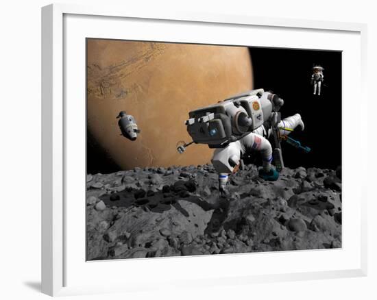 An Astronaut Makes First Human Contact with Mars' Moon Phobos-Stocktrek Images-Framed Photographic Print