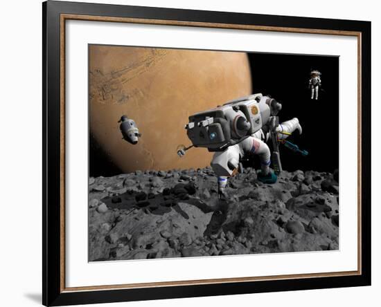 An Astronaut Makes First Human Contact with Mars' Moon Phobos-Stocktrek Images-Framed Photographic Print