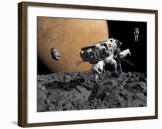 An Astronaut Makes First Human Contact with Mars' Moon Phobos-Stocktrek Images-Framed Photographic Print