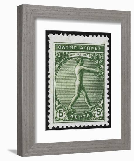 An Athlete Jumping. Greece 1906 Olympic Games 5 Lepta, Unused-null-Framed Giclee Print