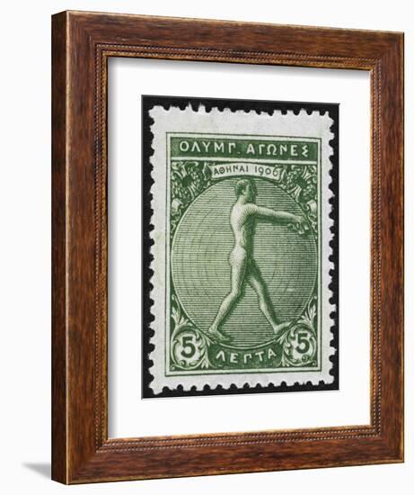 An Athlete Jumping. Greece 1906 Olympic Games 5 Lepta, Unused-null-Framed Giclee Print