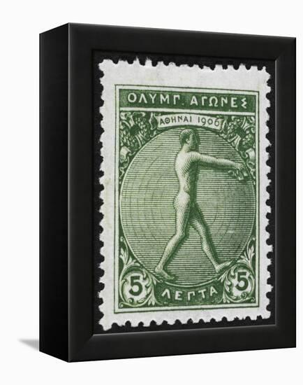 An Athlete Jumping. Greece 1906 Olympic Games 5 Lepta, Unused-null-Framed Premier Image Canvas