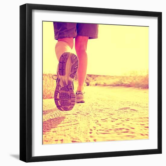 An Athletic Pair of Legs on a Dirt Path during Sunrise or Sunset - Healthy Lifestyle Concept Toned-graphicphoto-Framed Photographic Print