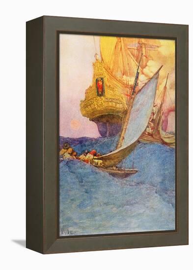 An Attack on a Galleon, Early 20Th Century (Book Illustration)-Howard Pyle-Framed Premier Image Canvas