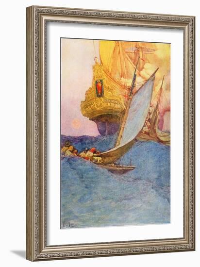 An Attack on a Galleon, Early 20Th Century (Book Illustration)-Howard Pyle-Framed Giclee Print