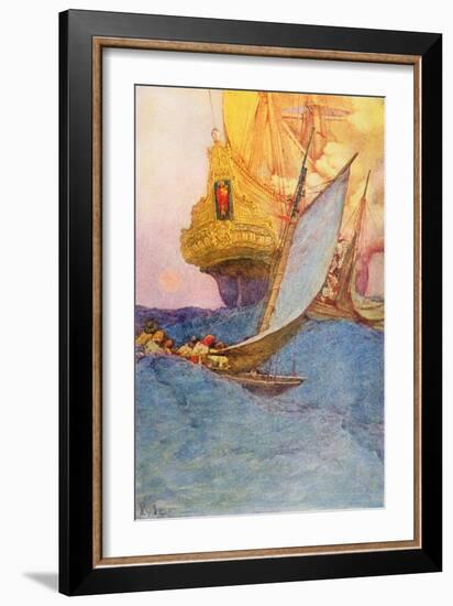 An Attack on a Galleon, Early 20Th Century (Book Illustration)-Howard Pyle-Framed Giclee Print