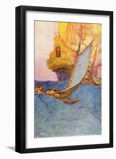 An Attack on a Galleon, Early 20Th Century (Book Illustration)-Howard Pyle-Framed Giclee Print