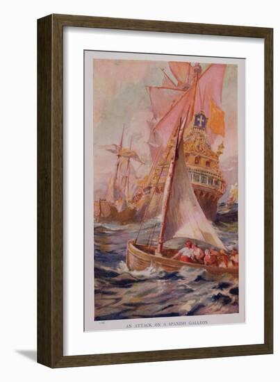 An Attack on a Spanish Galleon, Book Illustration from 'Pioneers in Tropical America'-Harry Hamilton Johnston-Framed Giclee Print