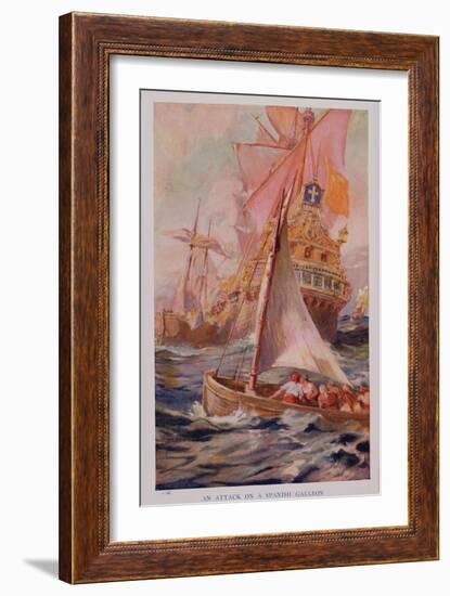 An Attack on a Spanish Galleon, Book Illustration from 'Pioneers in Tropical America'-Harry Hamilton Johnston-Framed Giclee Print