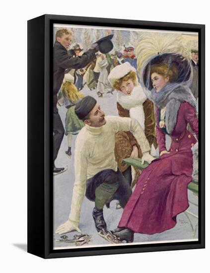 An Attentive Fellow Kneels and Enquires as to the Health of His Charming Companion-Oscar Bluhm-Framed Premier Image Canvas
