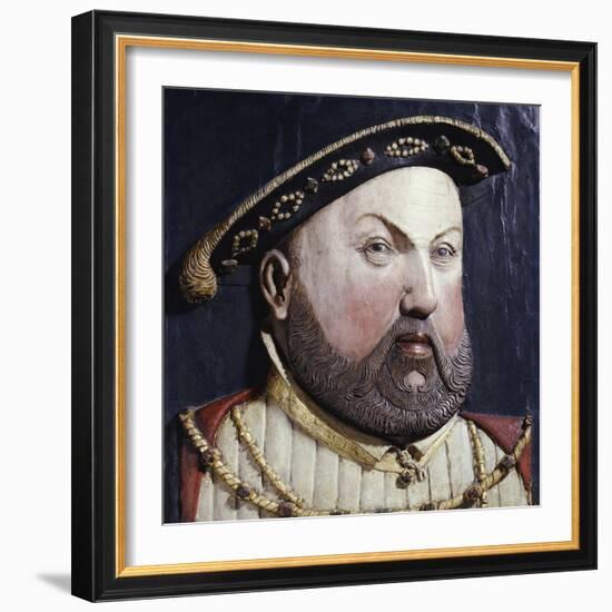 An Augsberg Polychrome Limewood Relief of Henry Viii, Mid 16th Century-Hans Holbein the Younger-Framed Giclee Print