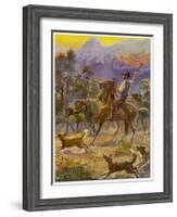 An Australian Bushman Rounds Up His Cattle with the Assistance of His Dogs-null-Framed Art Print