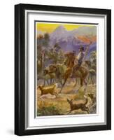 An Australian Bushman Rounds Up His Cattle with the Assistance of His Dogs-null-Framed Art Print