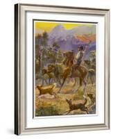 An Australian Bushman Rounds Up His Cattle with the Assistance of His Dogs-null-Framed Art Print