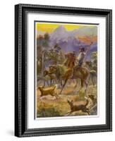 An Australian Bushman Rounds Up His Cattle with the Assistance of His Dogs-null-Framed Art Print