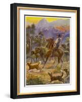An Australian Bushman Rounds Up His Cattle with the Assistance of His Dogs-null-Framed Art Print