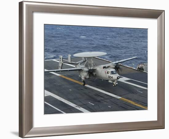 An E-2C Hawkeye Is Recovered During Flight Deck Operations Aboard USS Theodore Roosevelt-Stocktrek Images-Framed Photographic Print
