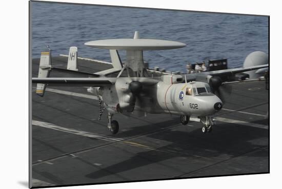 An E-2C Hawkeye Lands Aboard the Aircraft Carrier USS Nimitz-null-Mounted Photographic Print