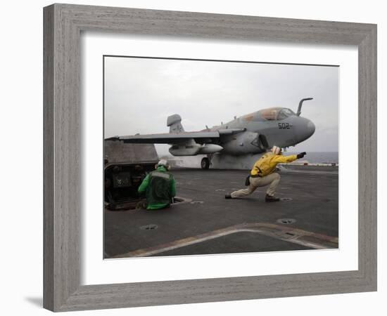 An EA-6B Prowler Launches Off the Flight Deck of USS Kitty Hawk-Stocktrek Images-Framed Photographic Print