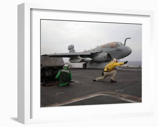 An EA-6B Prowler Launches Off the Flight Deck of USS Kitty Hawk-Stocktrek Images-Framed Photographic Print