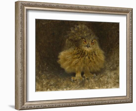 An Eagle Owl, 1905, by Bruno Liljefors, 1860–1939, Swedish wildlife painting,-Bruno Liljefors-Framed Art Print