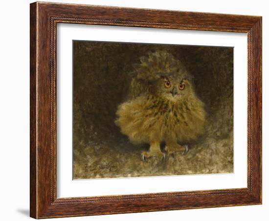 An Eagle Owl, 1905, by Bruno Liljefors, 1860–1939, Swedish wildlife painting,-Bruno Liljefors-Framed Art Print