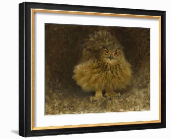 An Eagle Owl, 1905, by Bruno Liljefors, 1860–1939, Swedish wildlife painting,-Bruno Liljefors-Framed Art Print