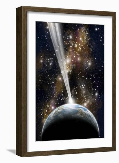 An Earth-Like Planet Facing an Imminent Collision with a Comet-null-Framed Art Print