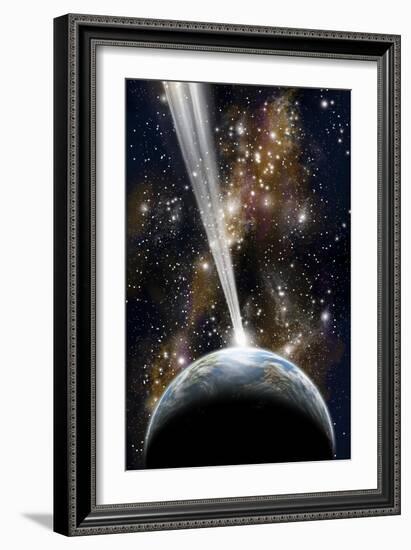 An Earth-Like Planet Facing an Imminent Collision with a Comet-null-Framed Art Print