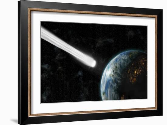 An Earth-Like Planet Facing an Imminent Collision with a Comet-null-Framed Art Print