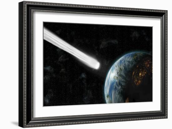 An Earth-Like Planet Facing an Imminent Collision with a Comet-null-Framed Art Print