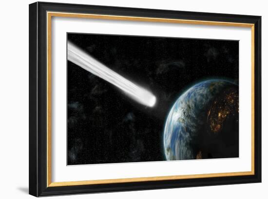 An Earth-Like Planet Facing an Imminent Collision with a Comet-null-Framed Art Print