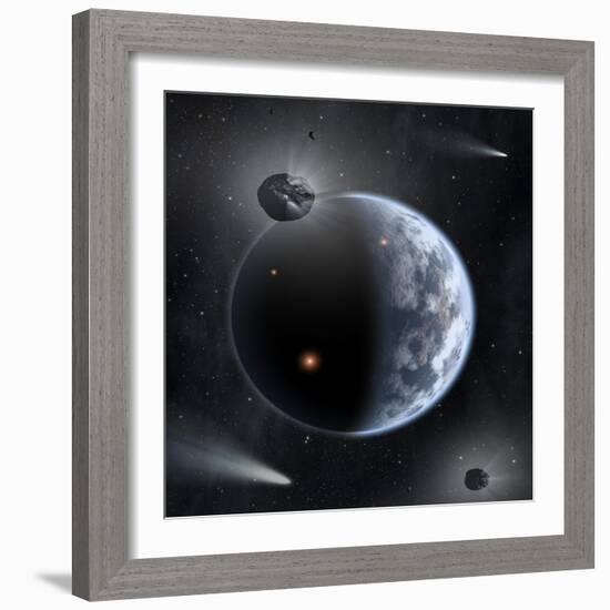 An Earth-Like Planet Made Up of Silicate-Based Rocks with Oceans Coating its Surface-null-Framed Art Print