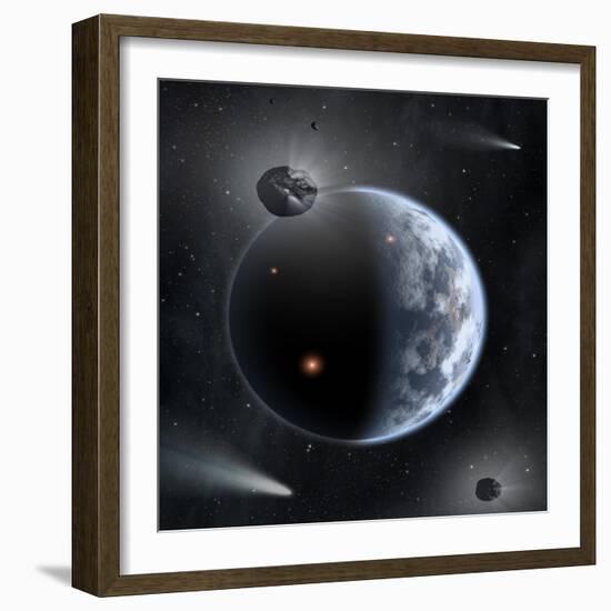 An Earth-Like Planet Made Up of Silicate-Based Rocks with Oceans Coating its Surface-null-Framed Art Print