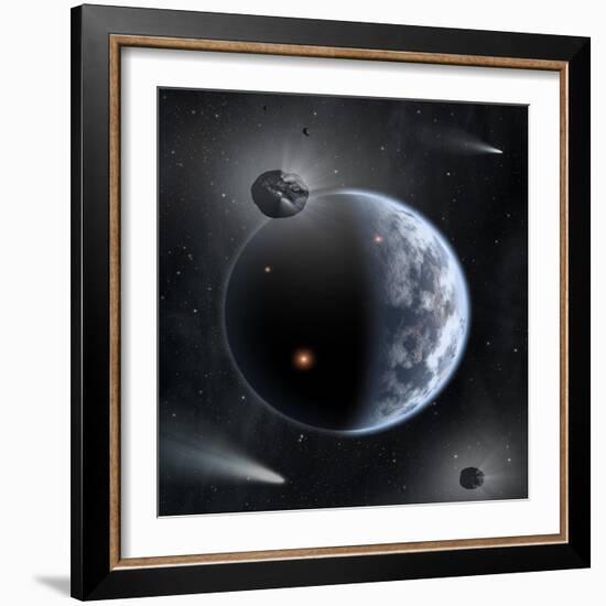 An Earth-Like Planet Made Up of Silicate-Based Rocks with Oceans Coating its Surface-null-Framed Art Print