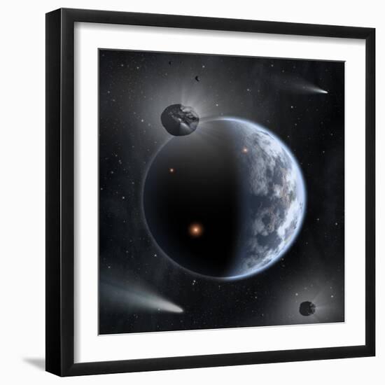 An Earth-Like Planet Made Up of Silicate-Based Rocks with Oceans Coating its Surface-null-Framed Art Print