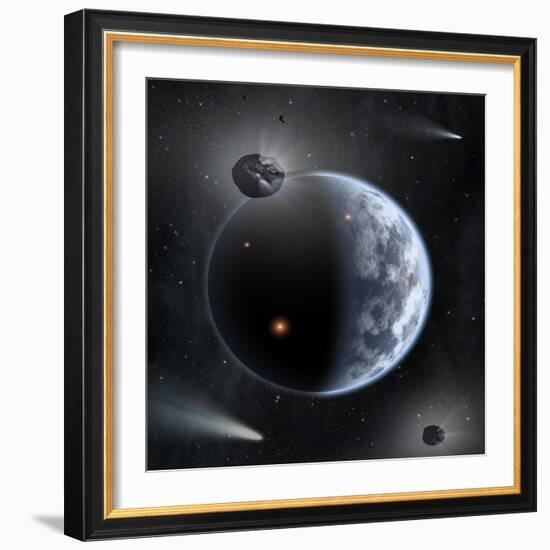 An Earth-Like Planet Made Up of Silicate-Based Rocks with Oceans Coating its Surface-null-Framed Art Print