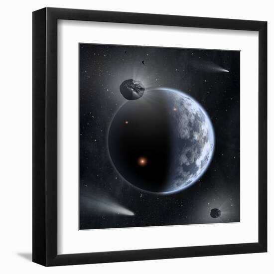 An Earth-Like Planet Made Up of Silicate-Based Rocks with Oceans Coating its Surface-null-Framed Art Print