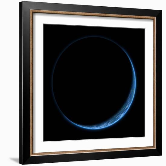 An Earth-Like Planet with its Atmosphere Illuminated by a Nearby Star-null-Framed Art Print