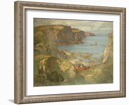 An East Coast Fishing Village, Possibly St. Abbs, with Trawlers Anchored Offshore-James Whitelaw Hamilton-Framed Giclee Print