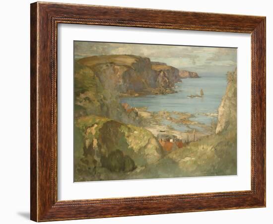 An East Coast Fishing Village, Possibly St. Abbs, with Trawlers Anchored Offshore-James Whitelaw Hamilton-Framed Giclee Print